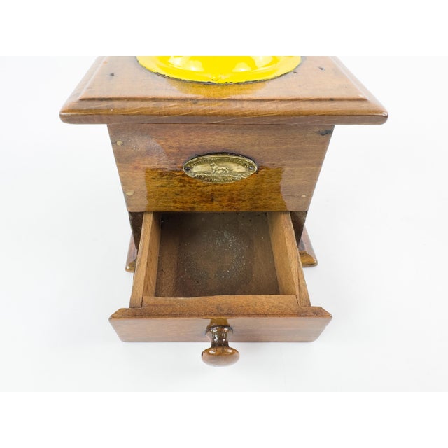 Early 20th Century Antique Peugeot Frères Wooden Coffee Grinder With Yellow Handle – Early 20th Century For Sale - Image 5 of 12
