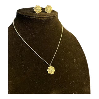 Sterling Rhinestone Earrings and Necklace Pendant Set 1968, Set of 3 For Sale