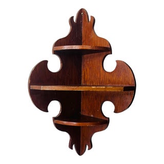 Vintage Wooden Corner Wall-Mounted Shelf For Sale