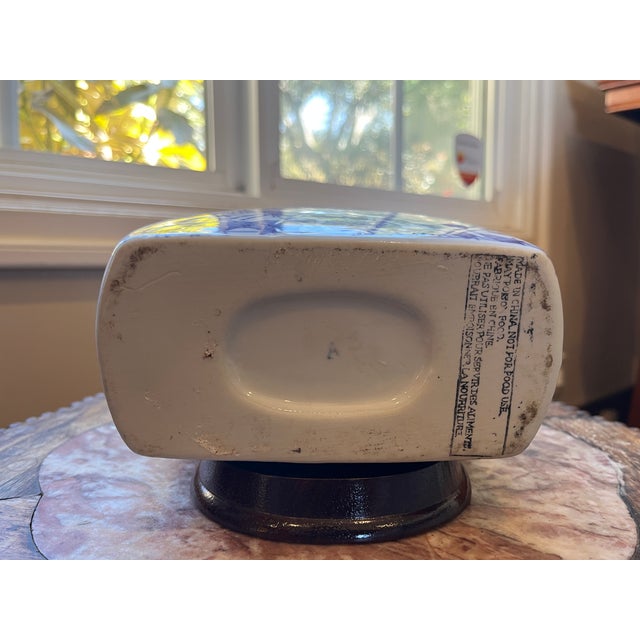 Blue Vintage 10.5" Chinoiserie Blue & White Phoenix Moon Flask With Stand For Sale - Image 8 of 8