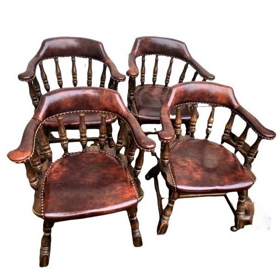 Vintage Jamestown Lounge Company Oak and Leather Club Chairs Set of 4 Mid 20th Century
