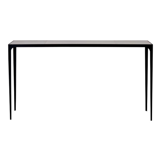 Extra-Long 'Esquisse' Blackened Iron and Goatskin Console by Design Frères For Sale