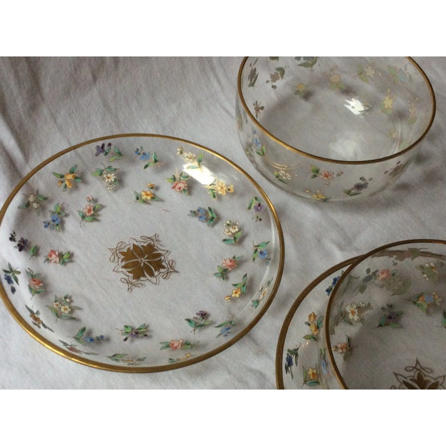 Transparent Hand-Painted Glass Bowls With Liners- 4 Pieces For Sale - Image 8 of 12