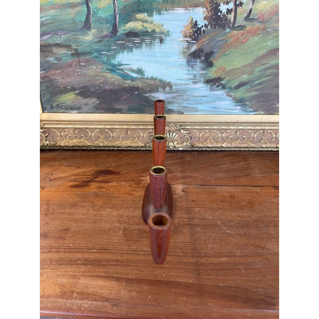 Black Mid-Century Modern Danish Style 5-Arm Candelabra With Sculptural Wood Base. For Sale - Image 8 of 9