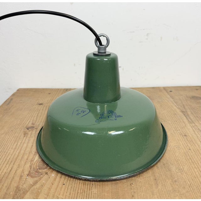 Small Industrial Green Enamel Pendant Lamp, 1960s For Sale - Image 12 of 16