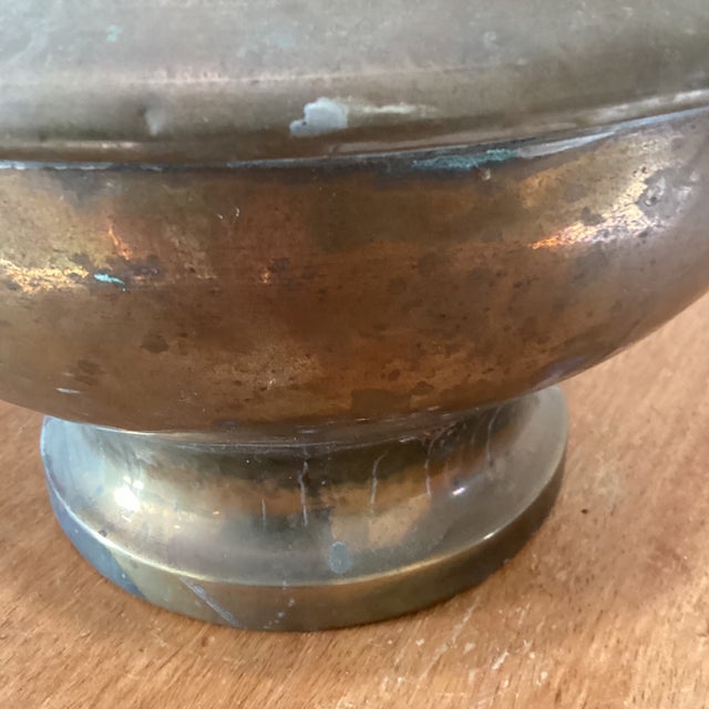 Vintage Footed Tarnished Brass Bowl/ Planter With Rounded Flared Rim For Sale - Image 10 of 12