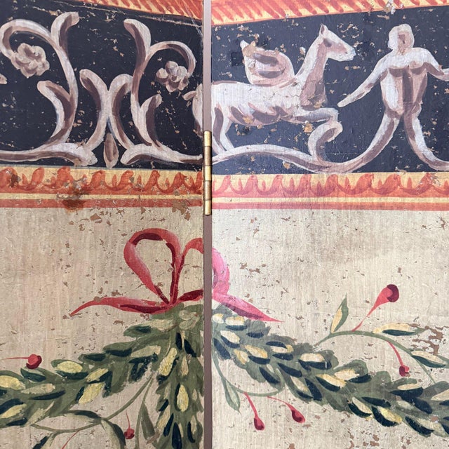 Neoclassical Late 20th Century Hand-Painted Neoclassical 4-Panel Folding Screen – 7 Ft For Sale - Image 3 of 9