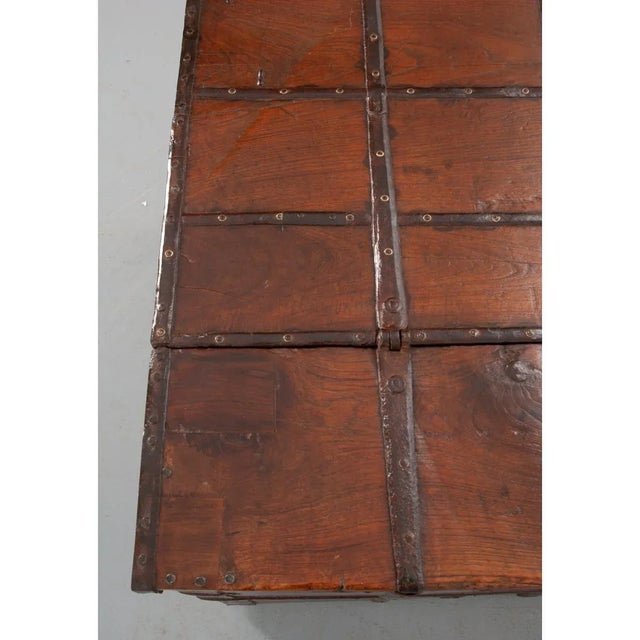 Burnt Umber English 19th Century Teak and Iron-Framed Trunk For Sale - Image 8 of 13