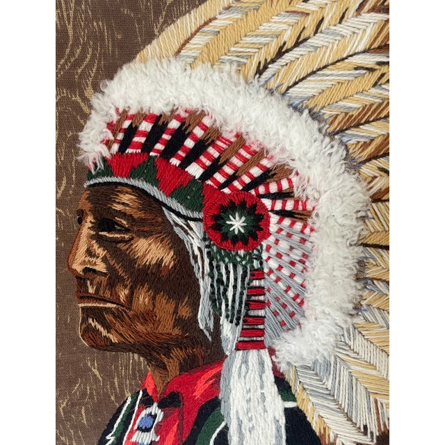 Native American Native American Embroidered Portrait Folk Art Textile Art For Sale - Image 3 of 4