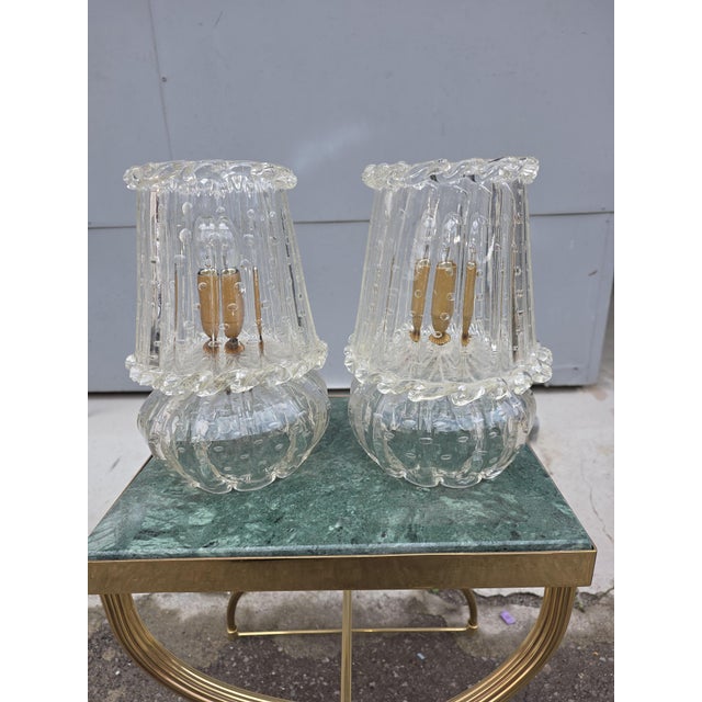 Murano Glass Table Lamps with Bubbles from Barovier, 1930, Set of 2 For Sale - Image 10 of 12