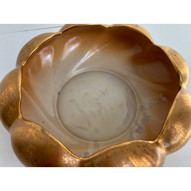 Stangl Vintage Hollywood Regency Mid Century 22 Kt Gold Leaf Scalloped Bowl For Sale - Image 4 of 9
