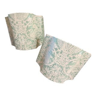 Vintage Italian Fortuny Fabric Half Drum Lamp Shades - A Pair For Sale