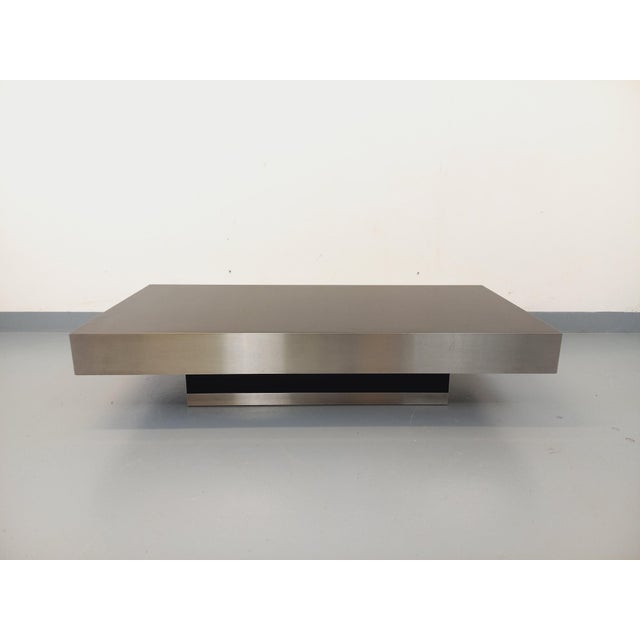Mid-Century Modern Vintage Coffee Table in Brushed Aluminum and Black Laminate, 1970s For Sale - Image 3 of 18