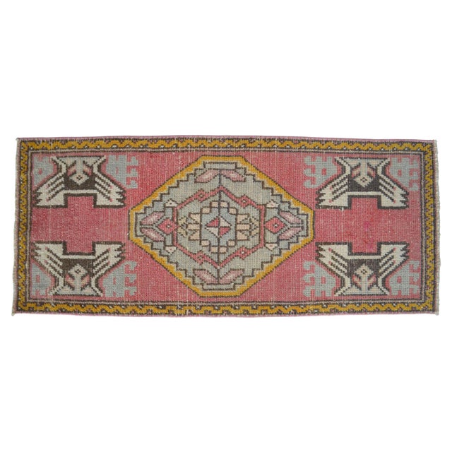 1970s Hand Knotted Small Turkish Rug, Door Mat, Entryway Rug, Bath Mat, Kitchen Decor, Small Rug, - 1′7″ × 3′8″ For Sale - Image 6 of 16