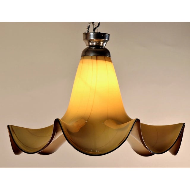 Mid Century Modern Seguso Murano Glass Bell Shaped Fixture. This fixture reminisces of a beautiful blooming morning glory...