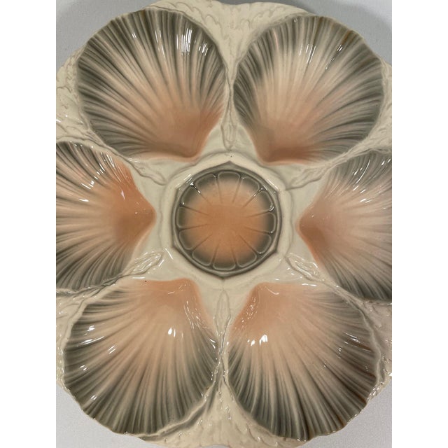 Antique 1920s French Majolica Sarreguemines Oyster Plate For Sale - Image 6 of 10