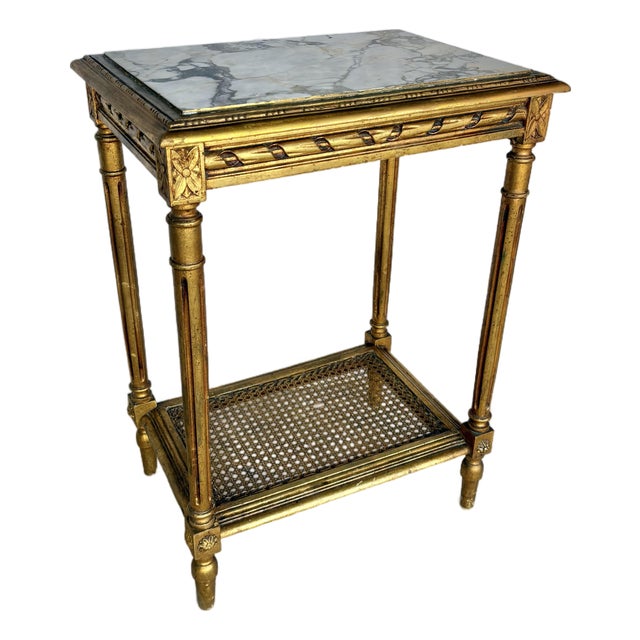 Early 20th Century French Louis XVI Style Gold Gilded and Marble Side Table For Sale