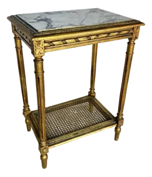 Early 20th Century French Louis XVI Style Gold Gilded and Marble Side Table
