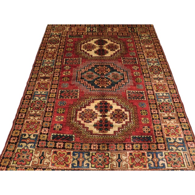 Scarlet Vintage Hand Knotted Vegetable Dye Royal Choi Afghan Area Rug. 5'2"x 6'4" For Sale - Image 8 of 15