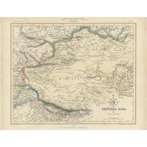 Antique Map of Central Asia, 1841 For Sale