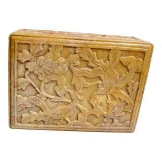 Antique Chinese Soapstone Carved Box Circa 1920s' For Sale