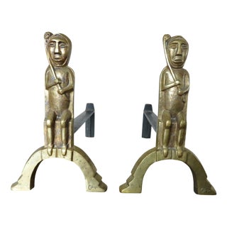 Andirons in Gilt Bronze by Anton Prinner, 1930s, Set of 2 For Sale