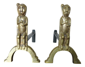 Andirons in Gilt Bronze by Anton Prinner, 1930s, Set of 2