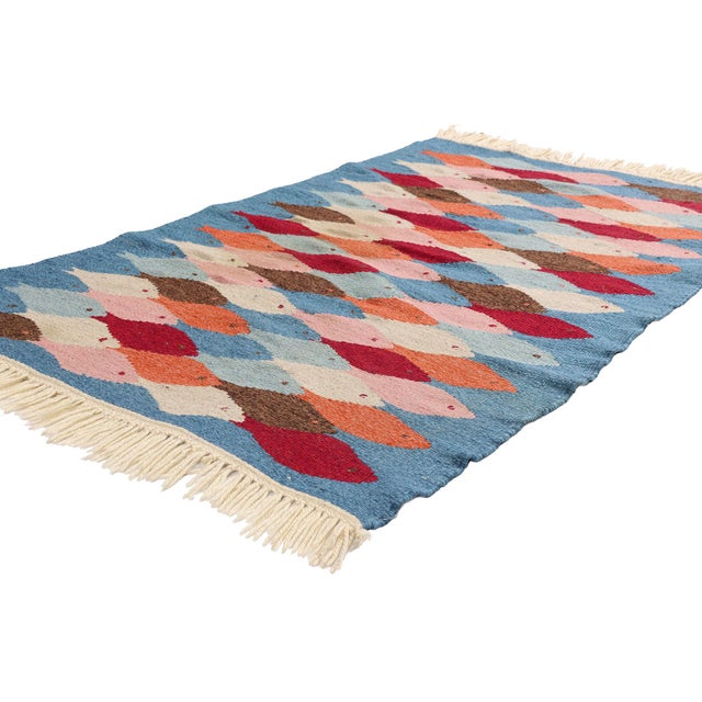 79741 Vintage Swedish Rollakan Rug, 03'00 x 04'09. The Endless Shoal: A Vintage Swedish Rollakan Masterpiece of Coastal...