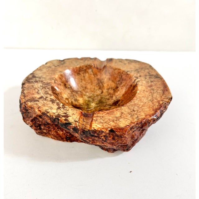 Stone Vintage Italian Alabaster Ashtray Bowl – Heavy Stone Catchall, Organic Edge Marble Decor, Mid Century Modern Desk Accessory For Sale - Image 7 of 11