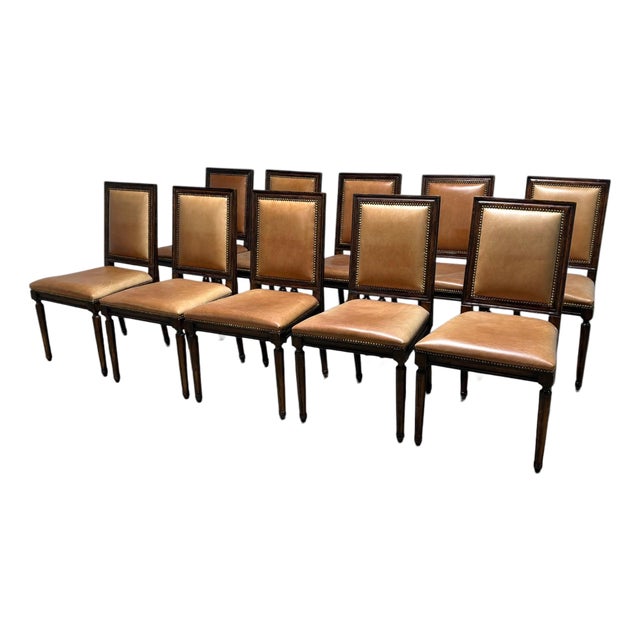 Set of 10 Ralph Lauren Louis XVI Leather Dining Chairs For Sale