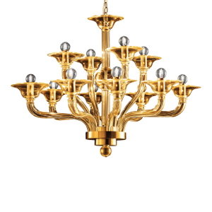 Contemporary Modern Amber Linear Murano Glass Gold Chandelier