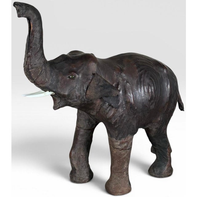 English Vintage Mid-Century Leather-Wrapped Elephant Floor Sculpture For Sale - Image 3 of 15