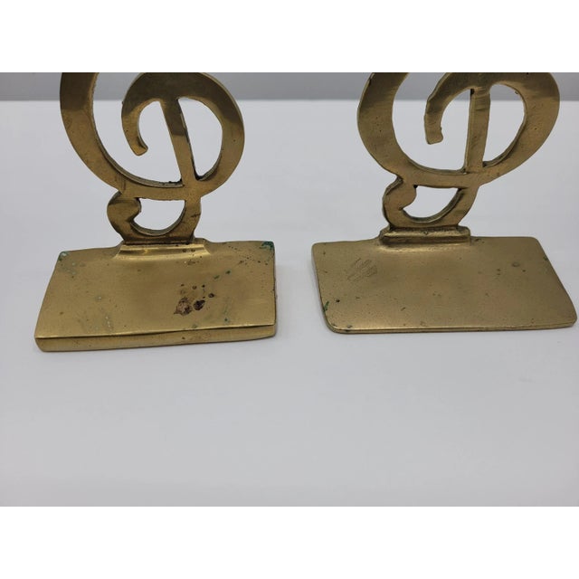Vintage Brass Treble Clef Music Note Bookends - a Pair For Sale - Image 6 of 8