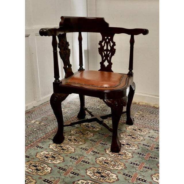 Georgian Style Mahogany Corner Armchair, 1960s For Sale - Image 3 of 6