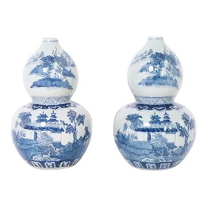 Pair of Chinese Blue and White Porcelain Double Gourd Vases