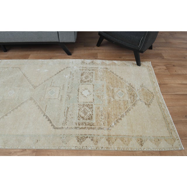 1970s Vintage Handmade Wool Cotton Turkish Beige Runner Rug For Sale - Image 9 of 11