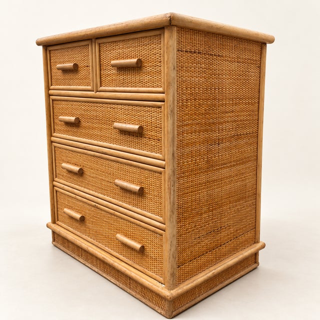 Vintage Bohemian-Style Woven Rattan and Cane Chest of Drawers, 1960s For Sale - Image 4 of 9