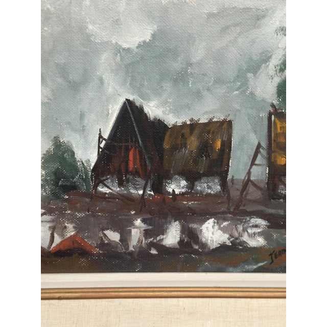 Mid-Century Modern Jeams, Cabin by the Water, 1960s, Oil Painting on Panel, Framed For Sale - Image 3 of 18