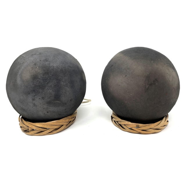 Ceramic 1950s Pair of Black Oaxacan Mezcal Jars From Mexico - 5" H X 5.5" Diam. For Sale - Image 7 of 11