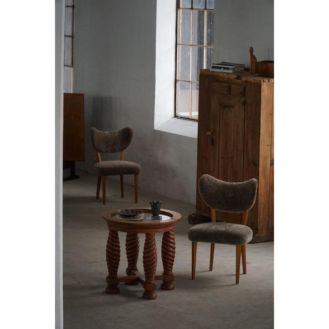 Mid-Century Modern Danish Oak Table with Spiral-Turned Legs and Glass Top, 1950s For Sale - Image 3 of 18