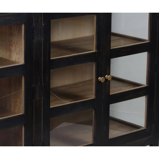Glass Contemporary Coastal Black Glass Door Display Cabinet For Sale - Image 7 of 8
