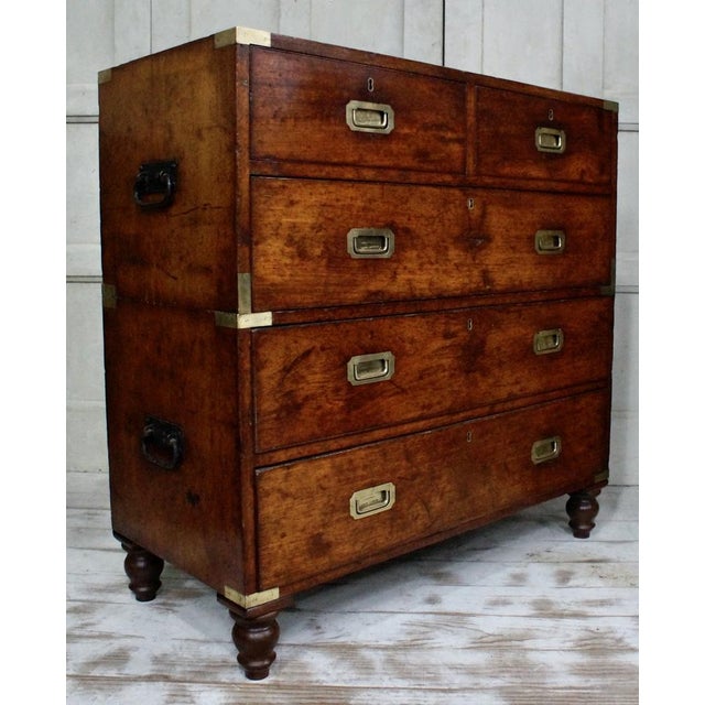 Wood Antique Campaign Teak Chest from S.W Silver & Co, 1860s For Sale - Image 7 of 14