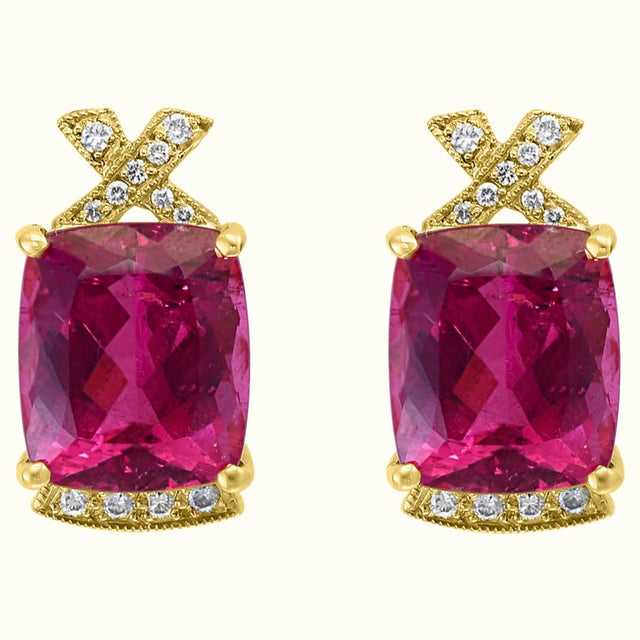 19 Carat Natural Pink Tourmaline and Diamond Cocktail Earring, 14 Karat Gold For Sale - Image 15 of 18