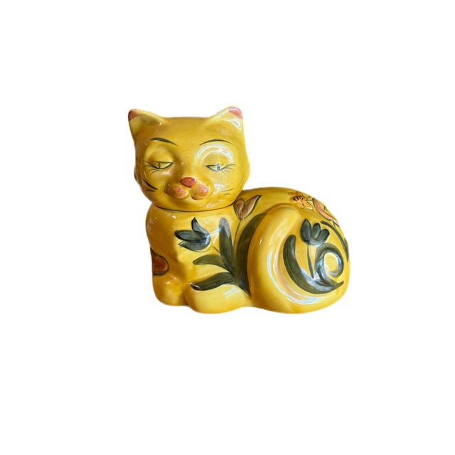 Ceramic Vintage 1960s Yellow Calico Cat Ceramic Cookie Jar For Sale - Image 7 of 9