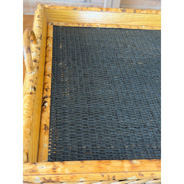 1970s Vintage Scorched Bamboo and Woven Rattan Serving Tray For Sale - Image 5 of 12