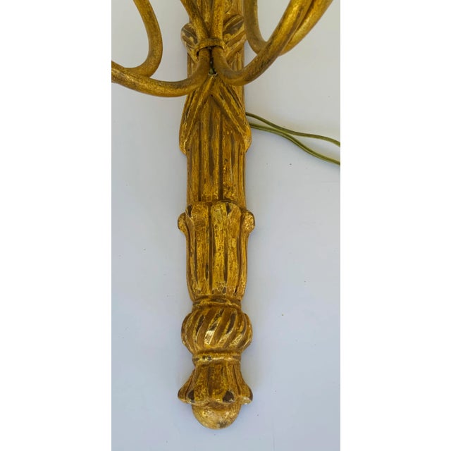 Myran Allan Luxury Lighting Italian Carved Wood Gold Wall Sconces - A Pair For Sale - Image 4 of 6