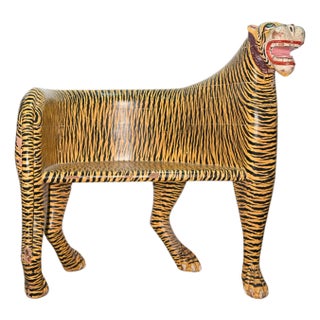Vintage Wooden Tiger-Form Bench For Sale