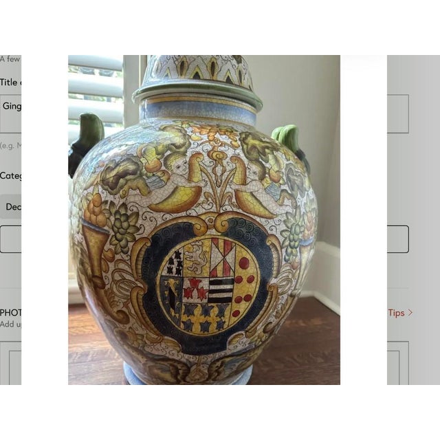 Blue Large Cherub Painted Floor Vase/Urn For Sale - Image 8 of 9