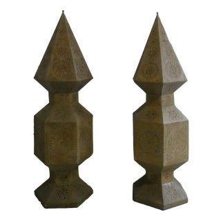 Large Moroccan Perforated Metal Tower Lamps, 1980s, Set of 2 For Sale