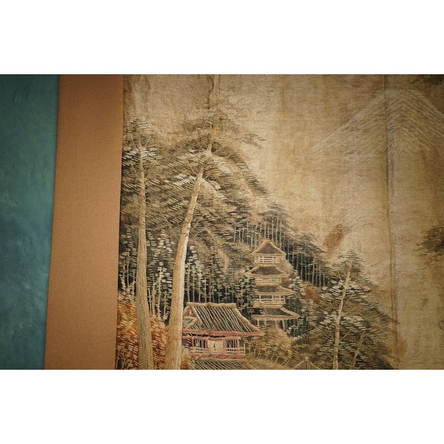 Antique Japanese Meiji Hand-Embroidered Silk Tapestry, 1880 For Sale - Image 13 of 15
